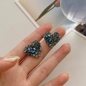 💋🌹🌷 Navy Irregular Crystal Heart Stud Earrings